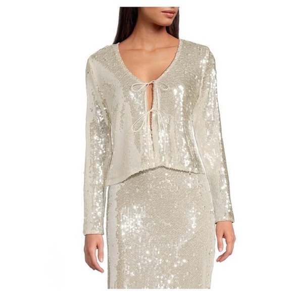 Gianni Bini Sweaters - Gianni Bini Kate Sequin Cardigan Sz XS Dove Cream color Ties